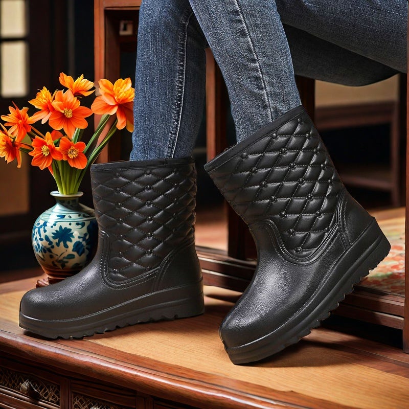 Winter Fleece-Lined Cotton Boots] Eva Waterproof Rain And Snow] Women'S Snow Boots Cotton Shoes Cold Fishing Warm Rubber Shoes - Image 3